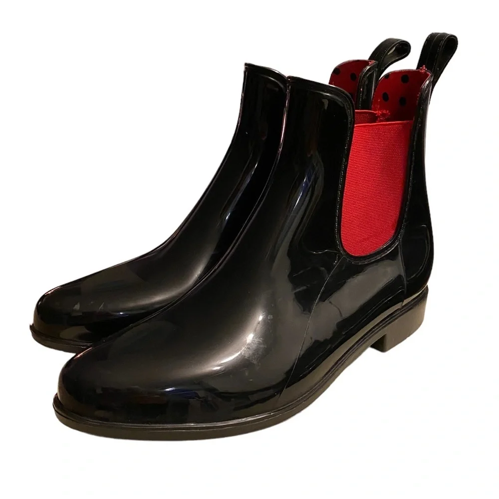 Lauren Ralph Lauren black and red rain ankle booties women’s size 9
